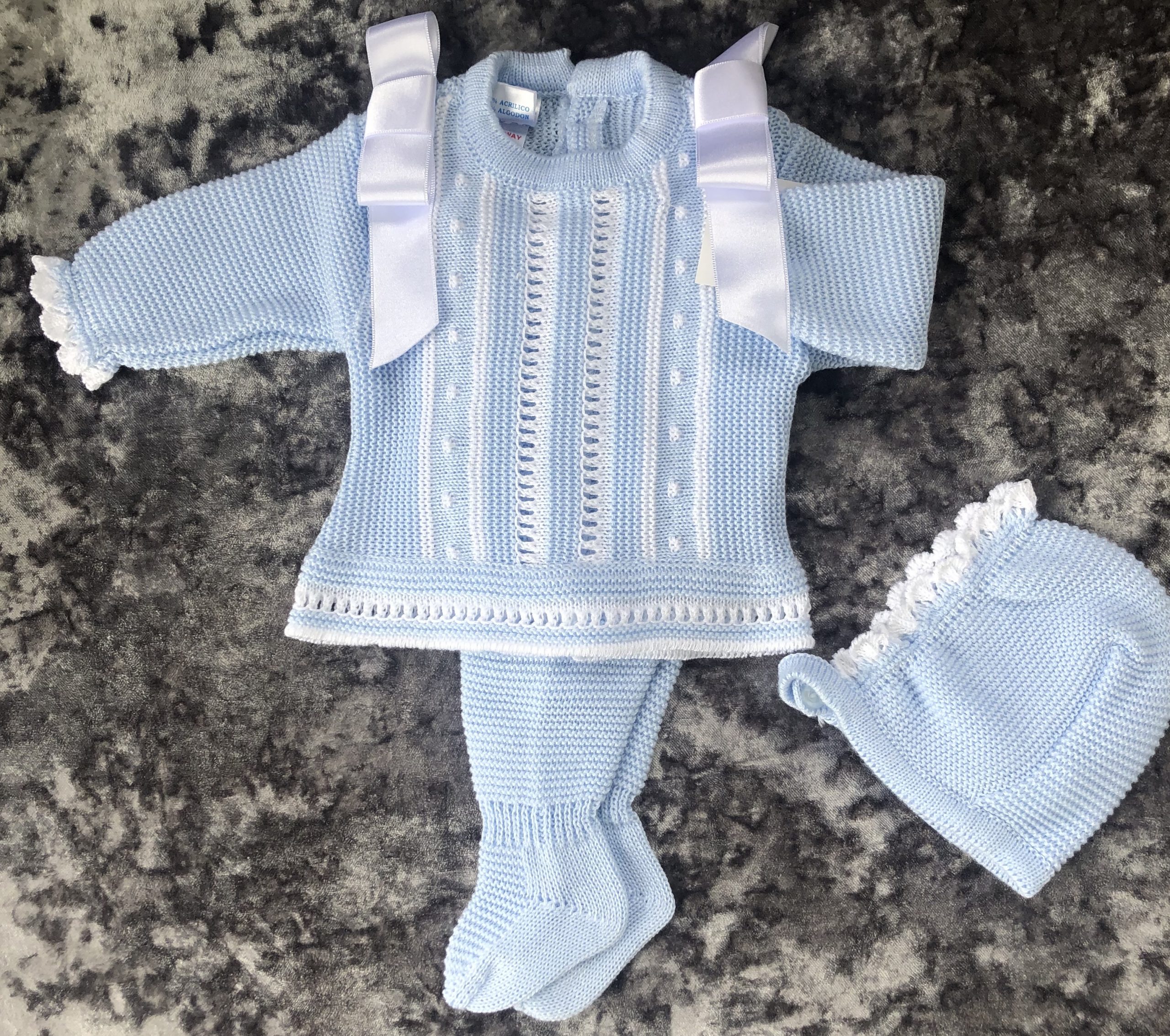 Boys Spanish Knitted Pom Pom Set Boys Spanish Knitted Outfit Camel & Baby Blue 