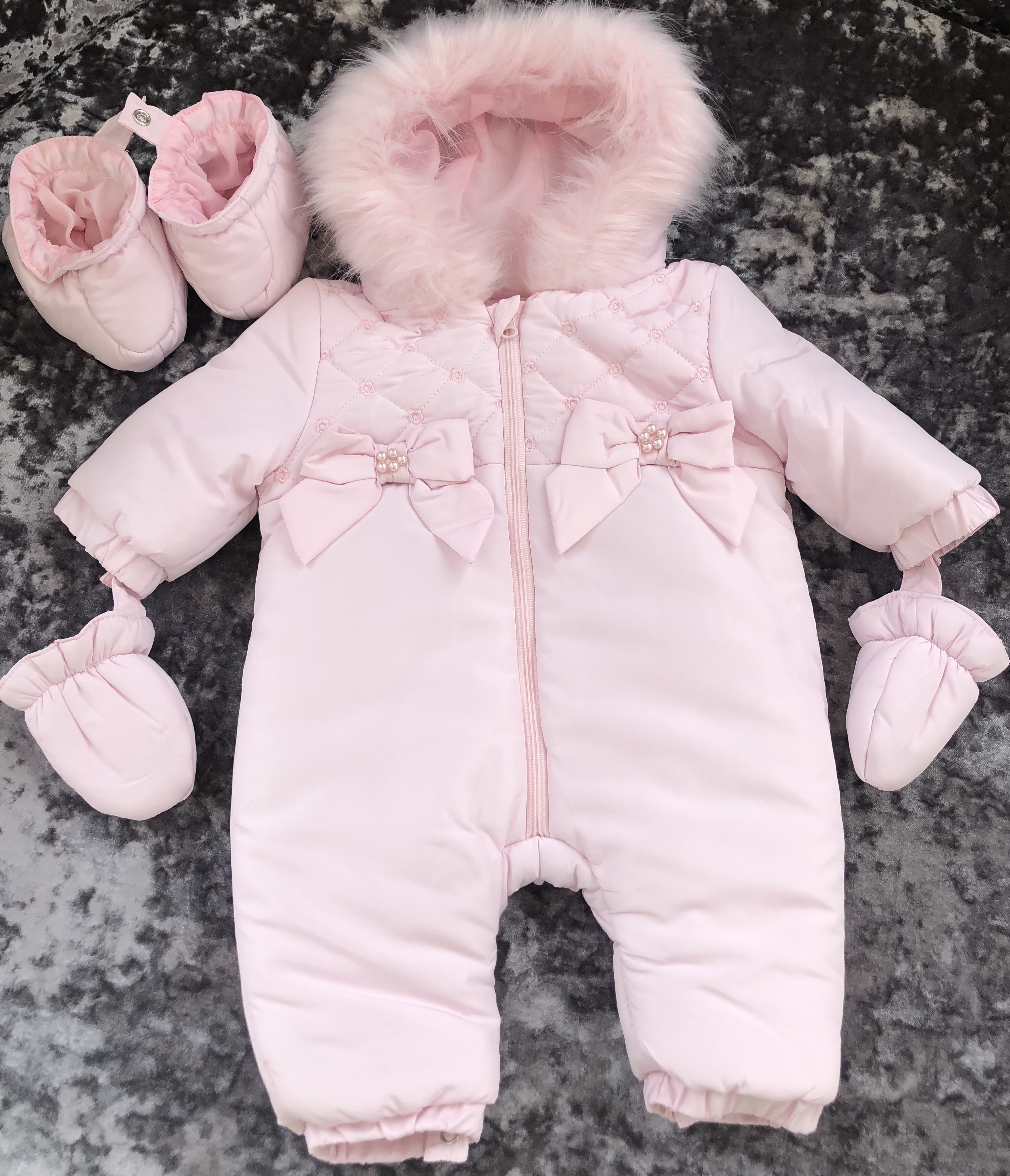 Baby Girls Pink Bow Snow suit Coat - Carrianne's Boutique