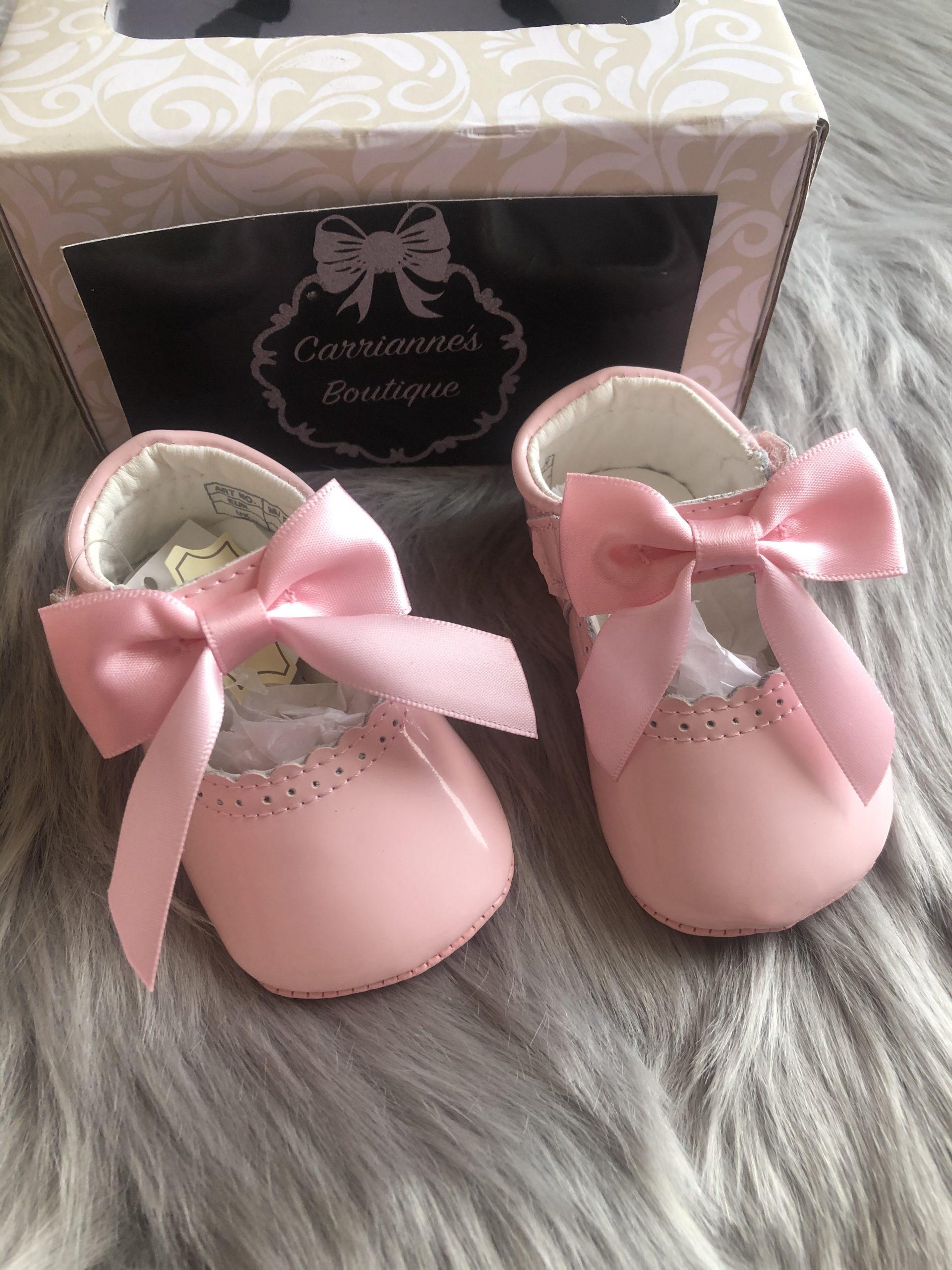 Patent pink pram shoes - Carrianne's 