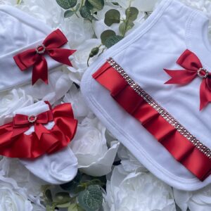 Baby bib socks hat red bow