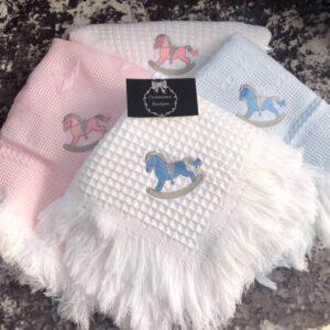 Rocking horse baby shawl embroidered