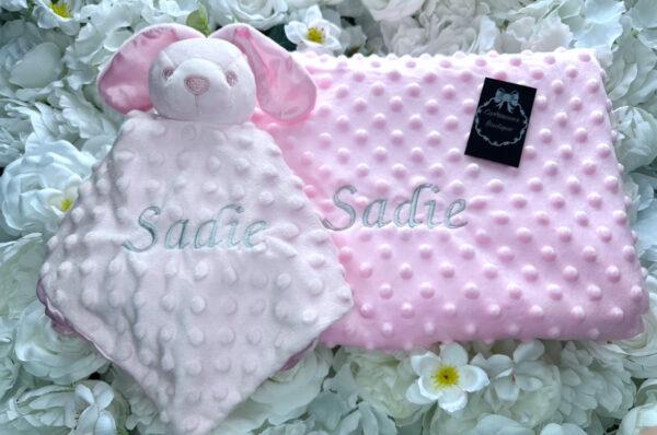 Personalised baby pink blanket comforter