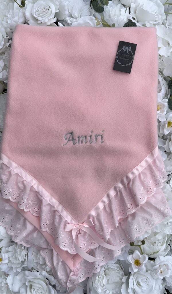 Pink baby blanket frilly edge