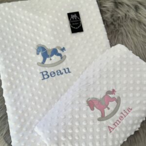 Personalised baby blanket rocking horse