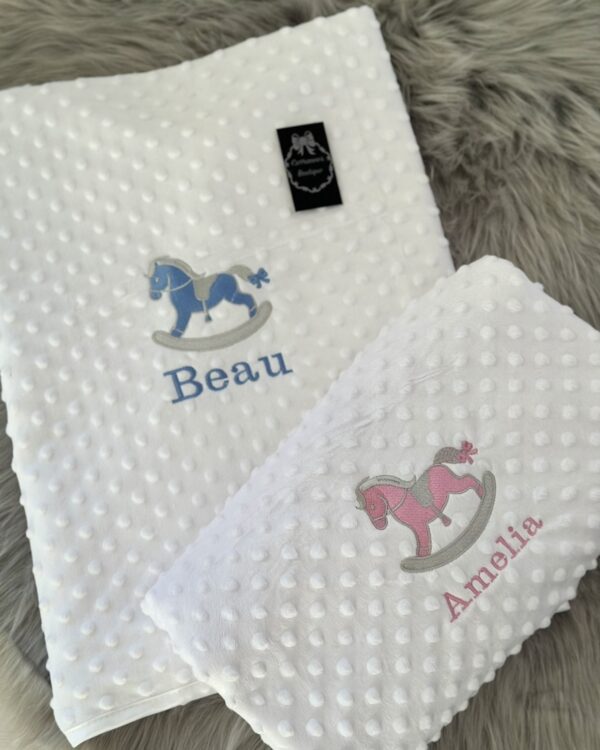 Personalised baby blanket rocking horse