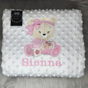 Personalised baby bear pretty pink embroidery