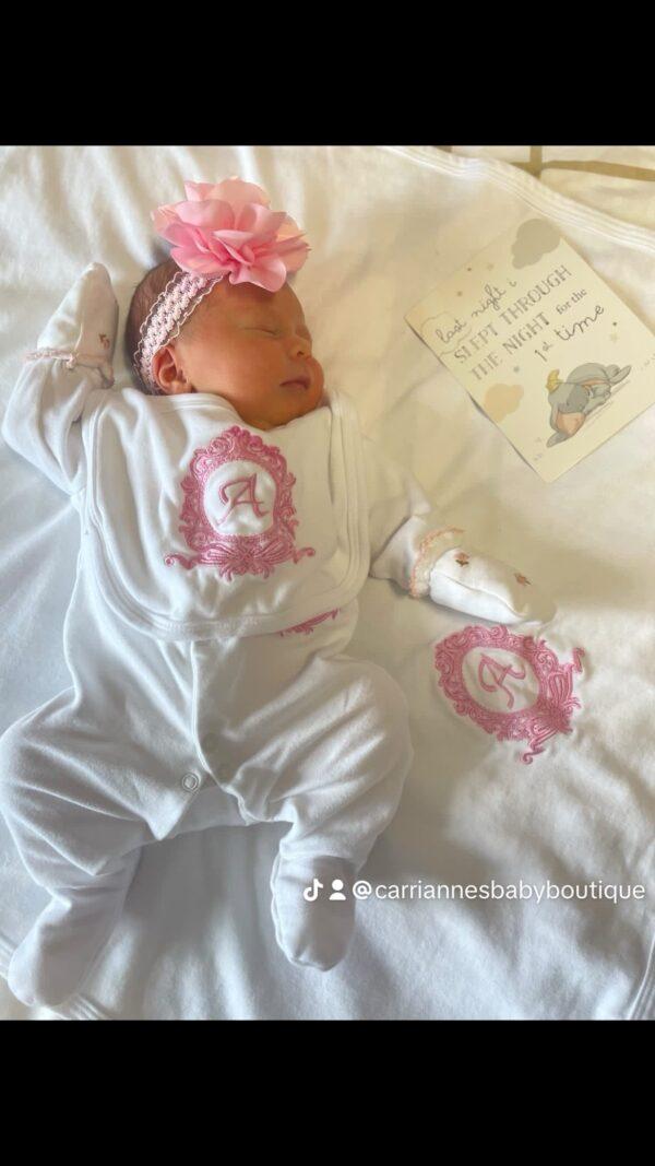 Personalised white monogram boutique Sleepsuit