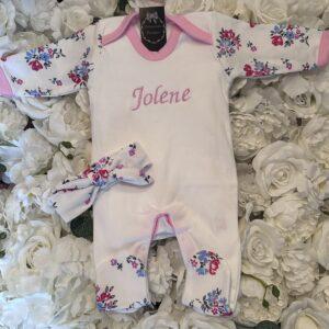 Floral flowers baby Sleepsuit personalised with embroidery