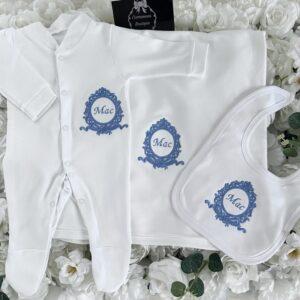 Baby name babygrow hospital set Sleepsuit blanket bib monogram embroidery
