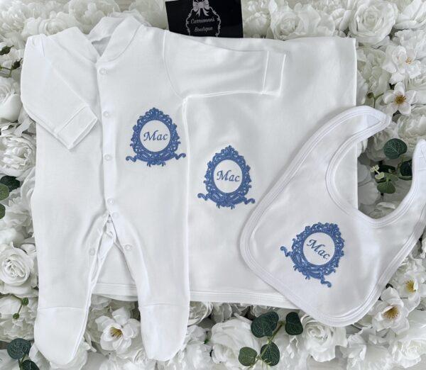Baby name babygrow hospital set Sleepsuit blanket bib monogram embroidery