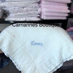 White personalised baby blanket shawl