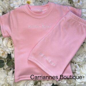 Personalised children’s girls pink short set