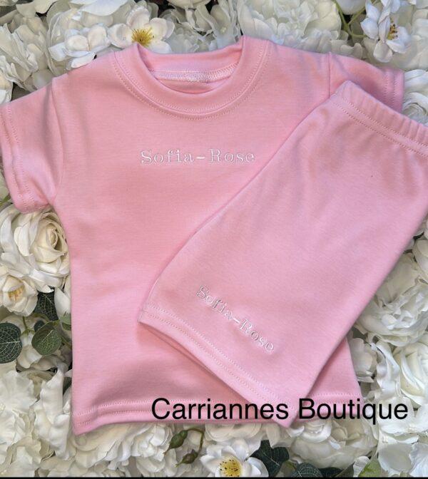 Personalised children’s girls pink short set