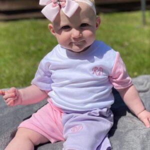 Personalised pink lilac girls baby short set